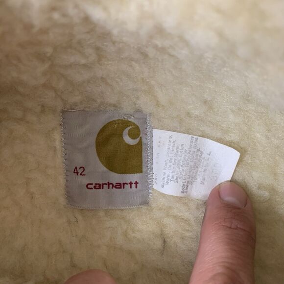 Vintage Carhartt Denim Jacket Sherpa Lined Button Up Dark Wash 80s 90s Size 42 - Picture 8 of 15